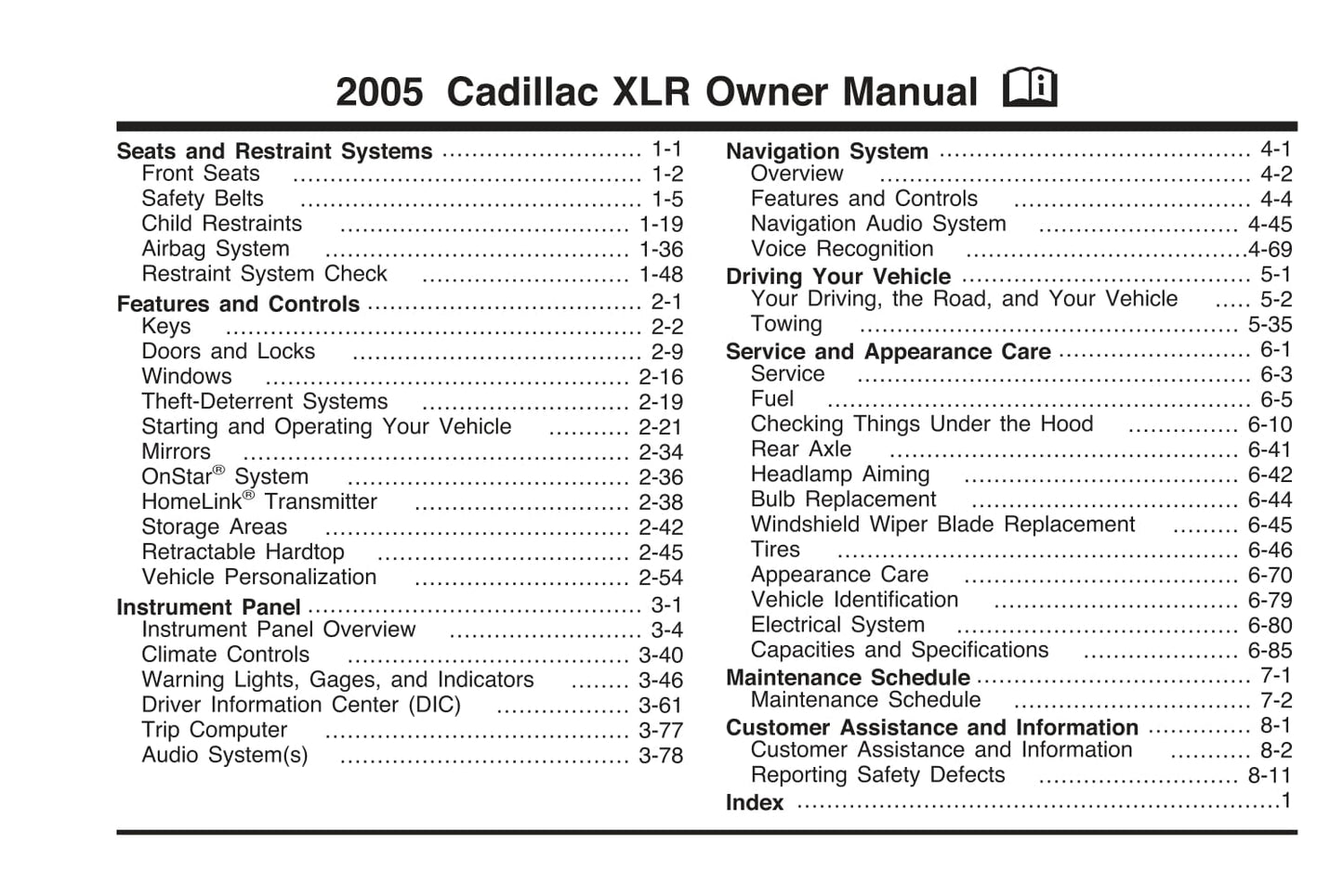 2005 Cadillac XLR Gebruikershandleiding | Engels