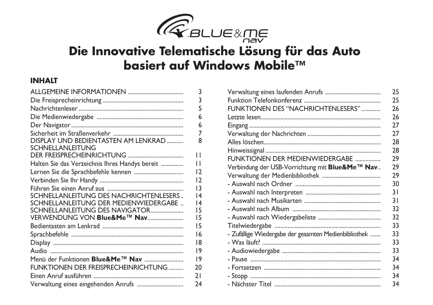 Abarth Grande Punto Blue&Me Nav Bedienungsanleitung 2008 - 2010