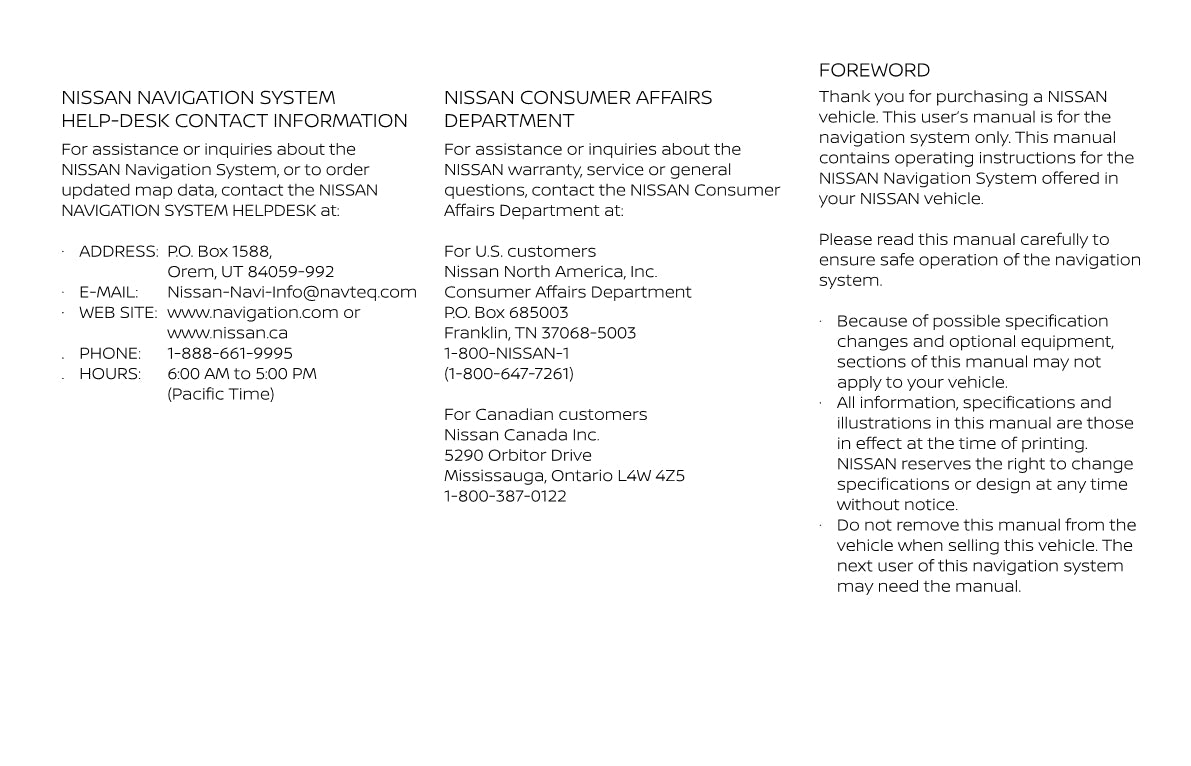 Nissan Navigation System Manuel du propriétaire 2020