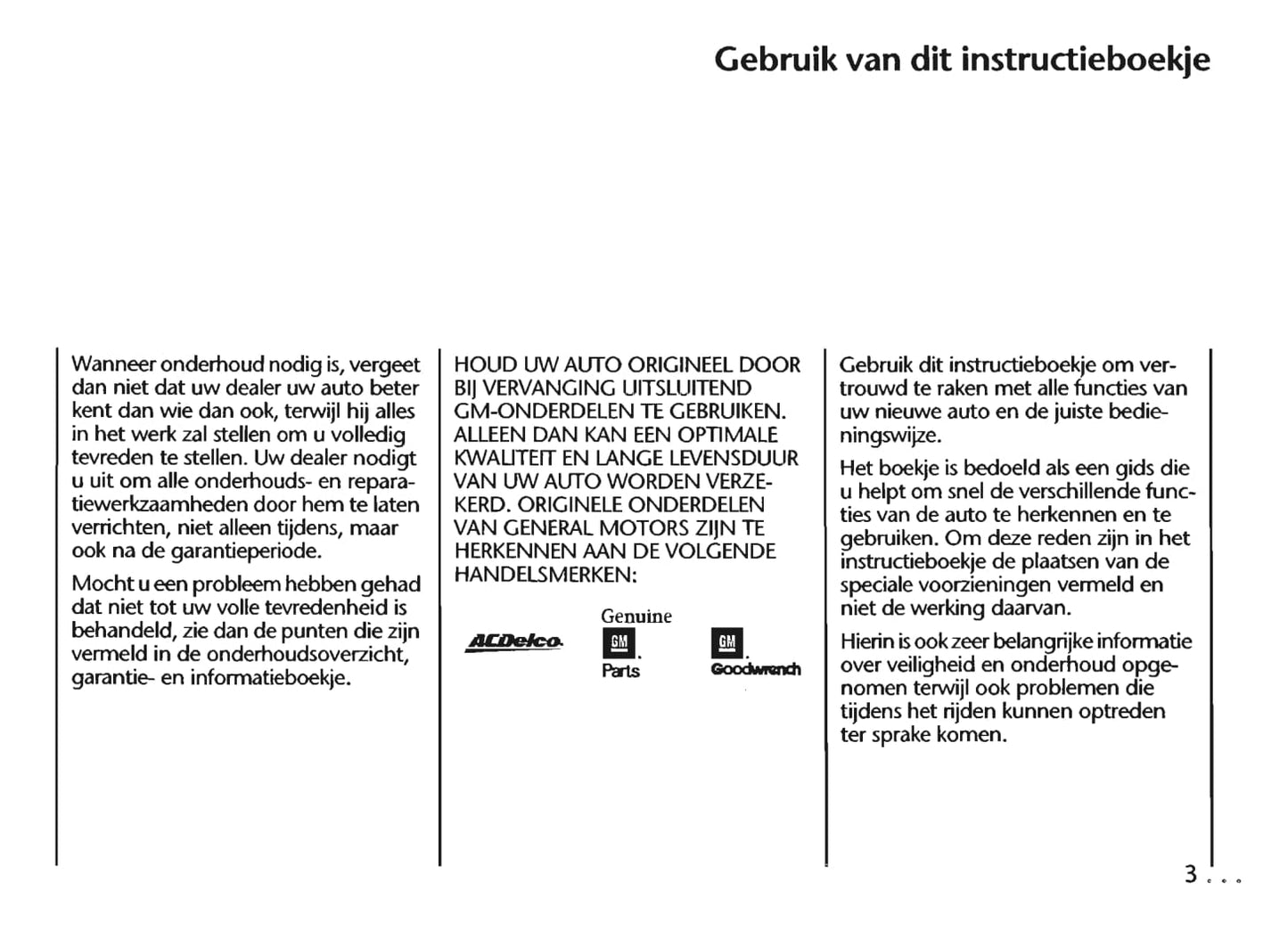 1996-2005 Chevrolet Trans Sport Gebruikershandleiding | Nederlands