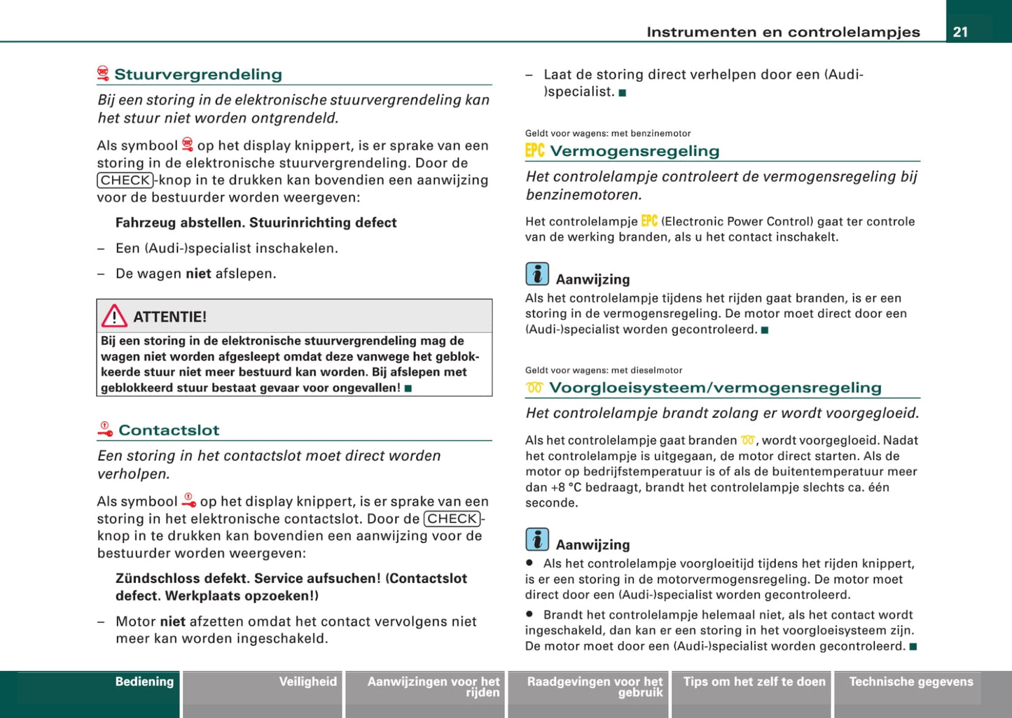 2008-2011 Audi A6 Owner's Manual | Dutch