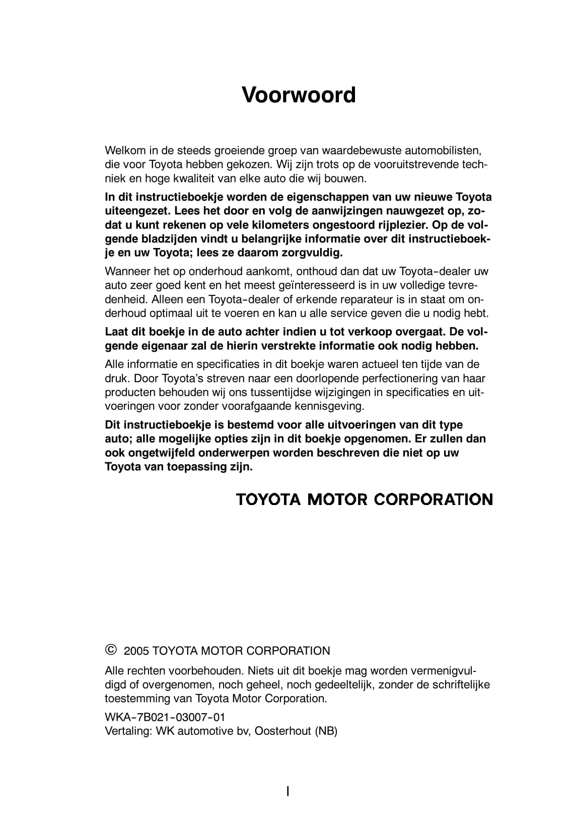 2005-2006 Toyota Yaris Owner's Manual | Dutch