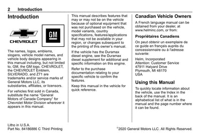 2020 Chevrolet Silverado Gebruikershandleiding | Engels