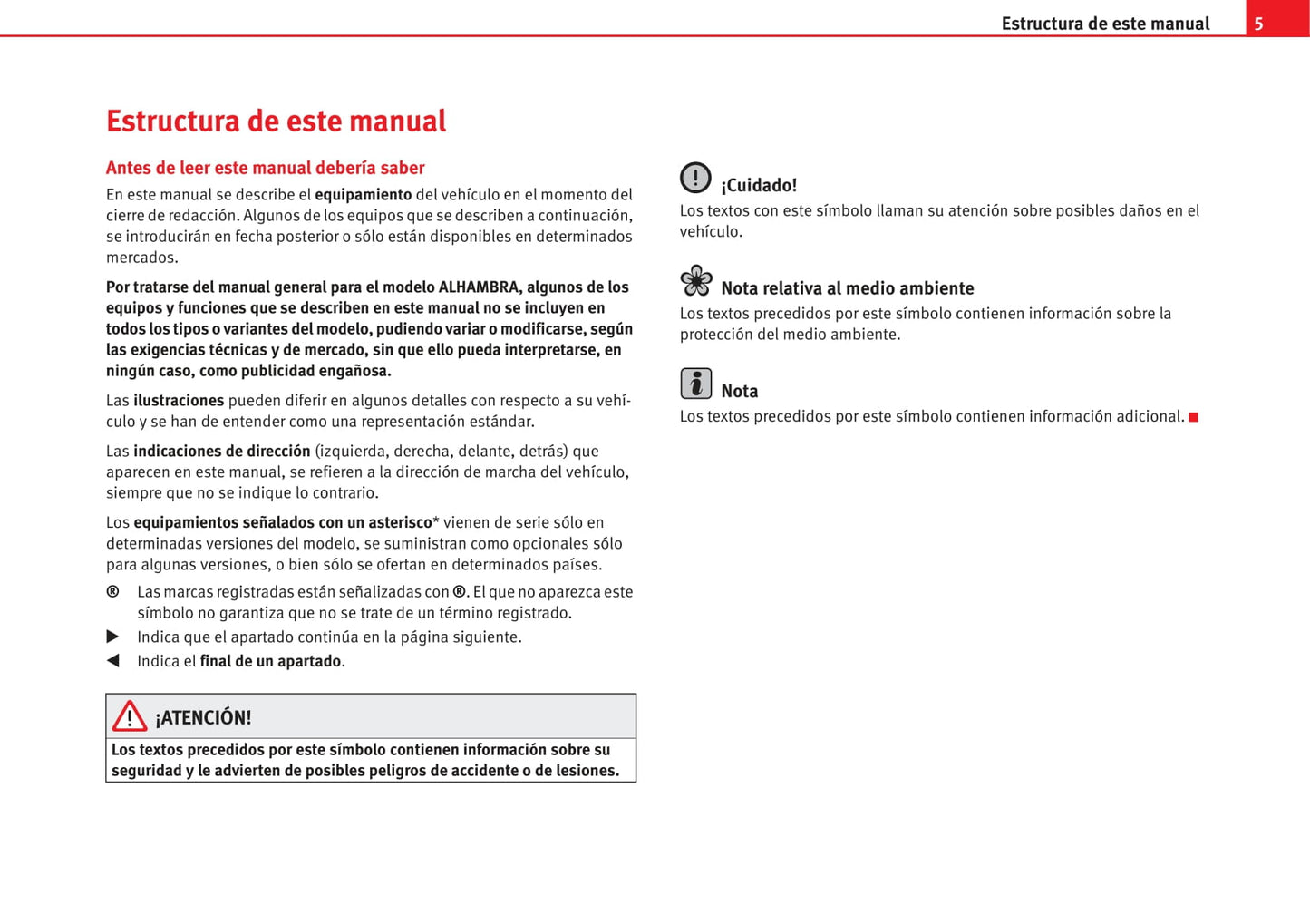 2000-2010 Seat Alhambra Owner's Manual | Spanish