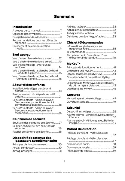 2014-2015 Ford Mondeo / Mondeo Hybrid Owner's Manual | French