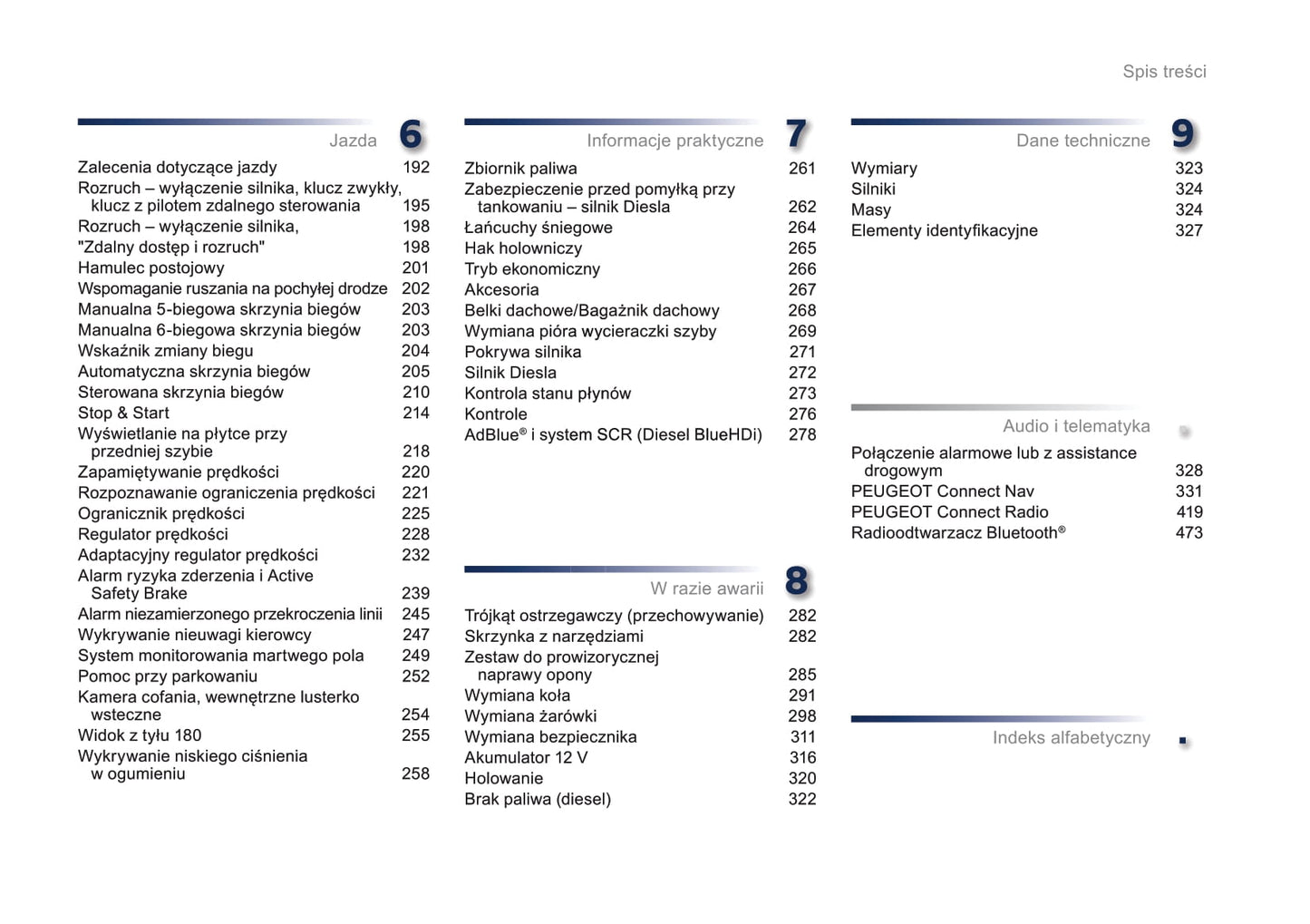 2016-2017 Peugeot Traveller Owner's Manual | Polish