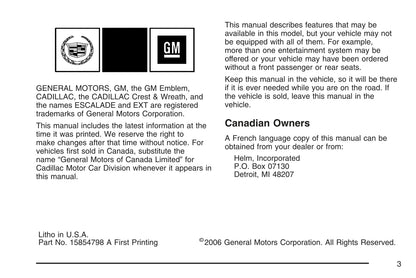 2007 Cadillac Escalade Gebruikershandleiding | Engels