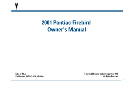 2001 Pontiac Firebird Gebruikershandleiding | Engels