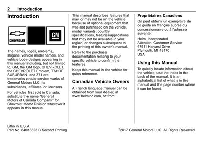 2018 Chevrolet Suburban/Tahoe Gebruikershandleiding | Engels