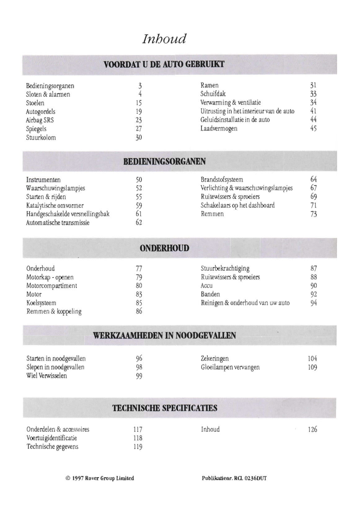 1996-1999 Rover 200 Serie Owner's Manual | Dutch