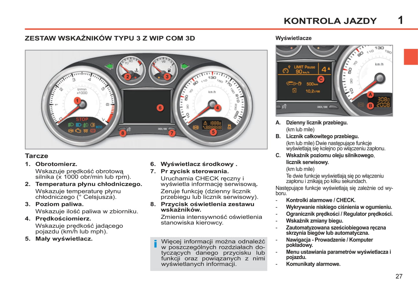 2012-2013 Peugeot 308 Owner's Manual | Polish