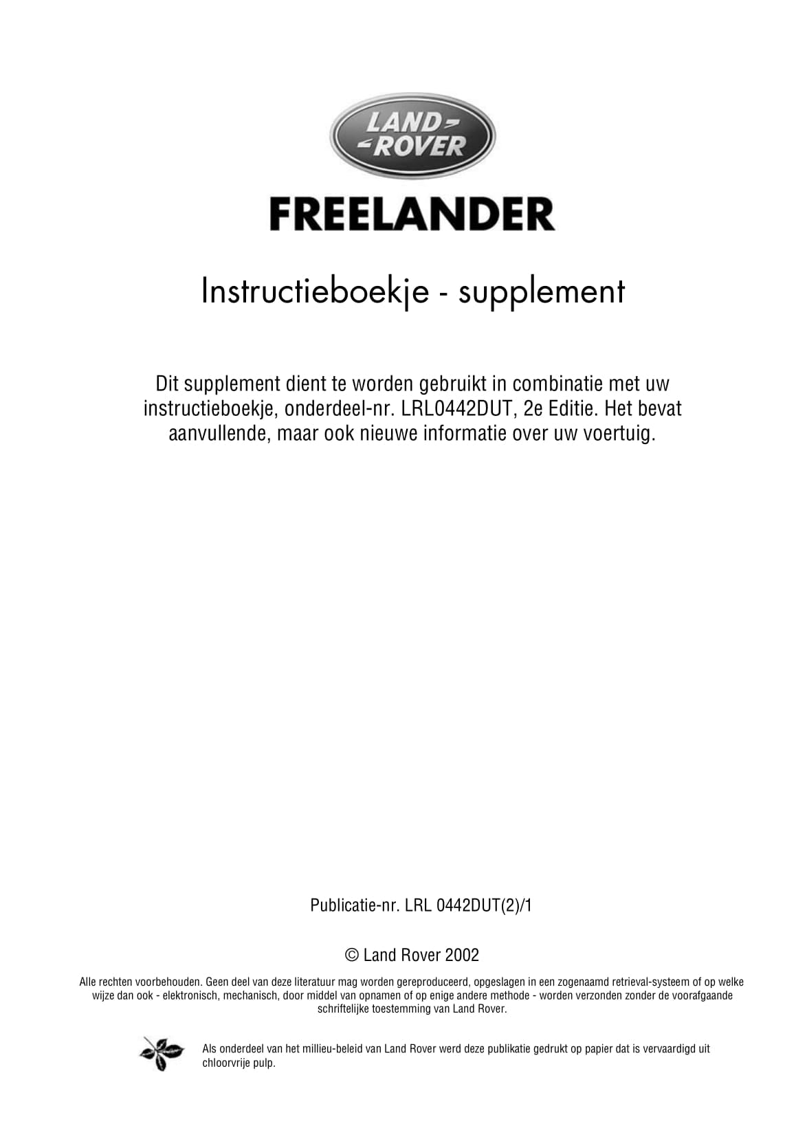 2000-2003 Land Rover Freelander Gebruikershandleiding | Nederlands