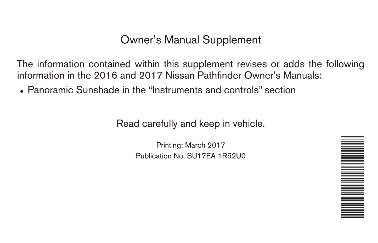 2017 Nissan Pathfinder Gebruikershandleiding | Engels