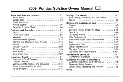 2009 Pontiac Solstice Gebruikershandleiding | Engels