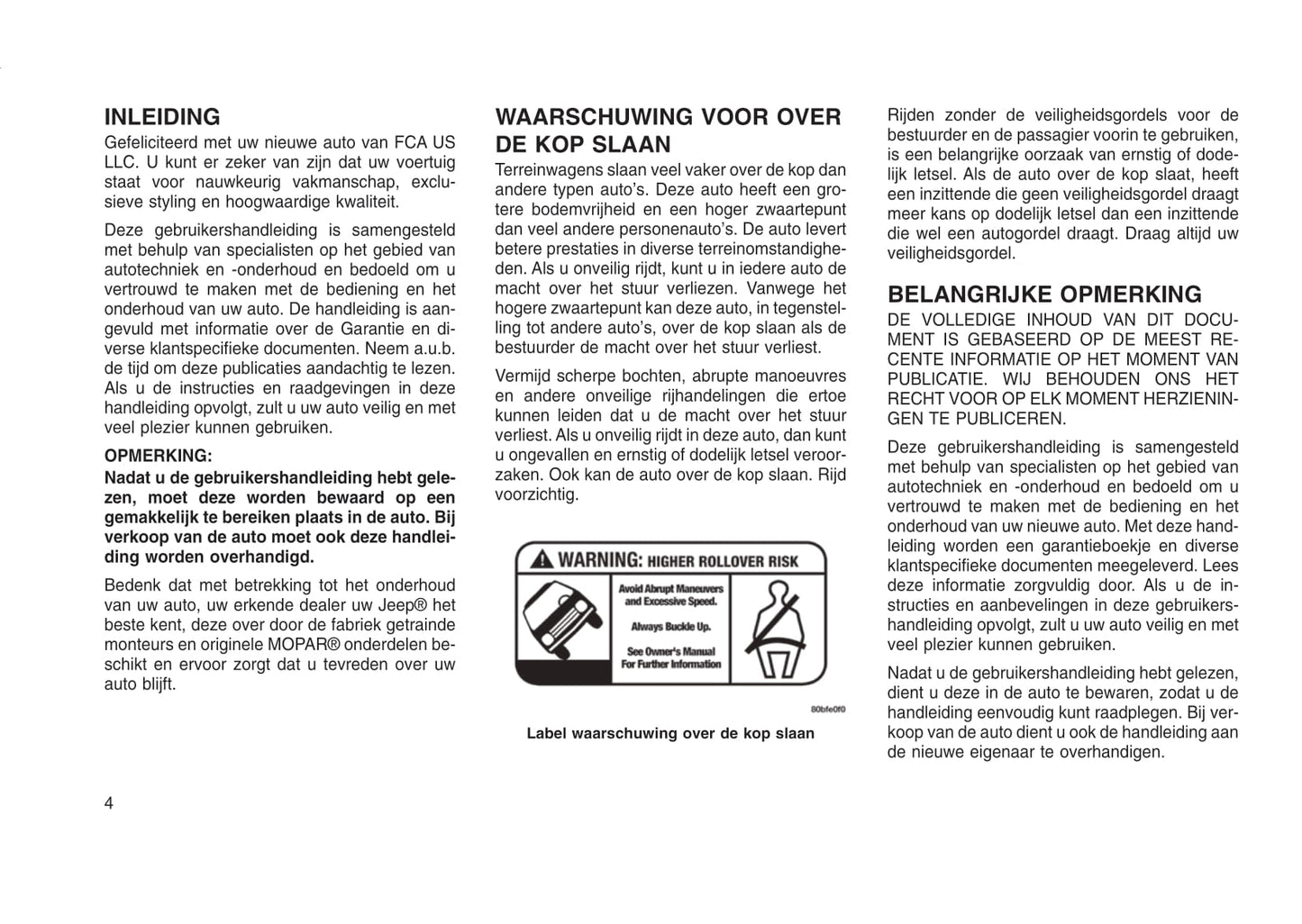 2013-2016 Jeep Compass Gebruikershandleiding | Nederlands