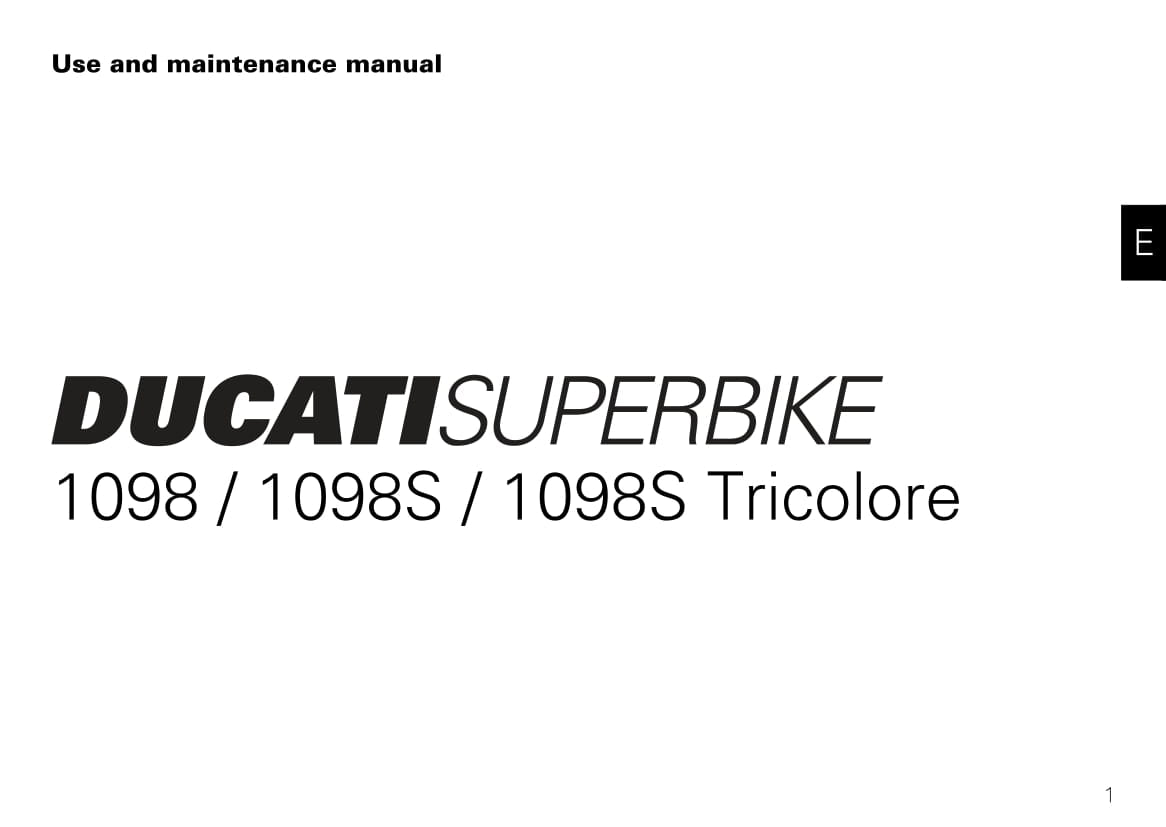 2007-2009 Ducati Superbike 1098/Superbike 1098S/Superbike 1098S Tricolore Gebruikershandleiding | Engels