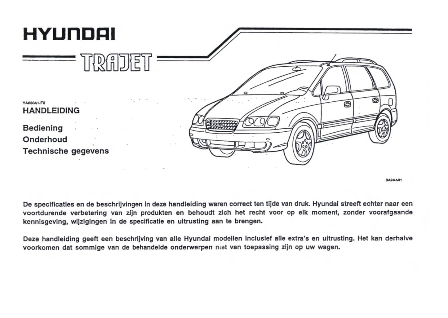 2000-2001 Hyundai Trajet Gebruikershandleiding | Nederlands