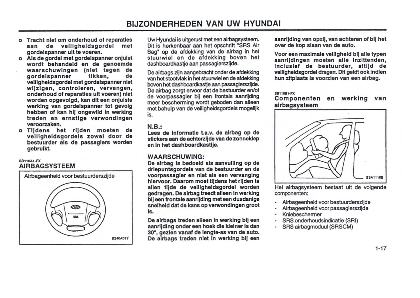 2000-2001 Hyundai Trajet Owner's Manual | Dutch