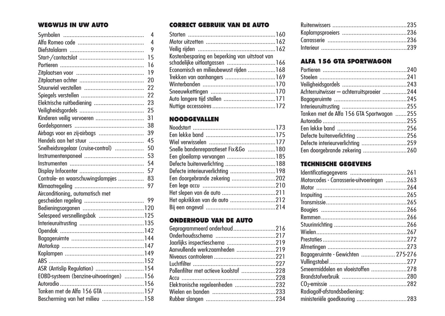 2003-2005 Alfa Romeo 156 GTA Owner's Manual | Dutch