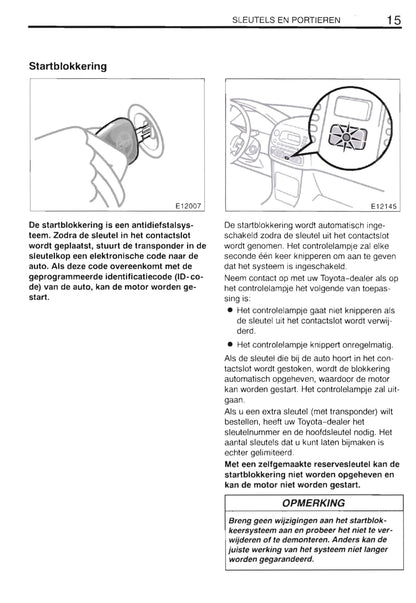 2000-2002 Toyota Corolla Owner's Manual | Dutch