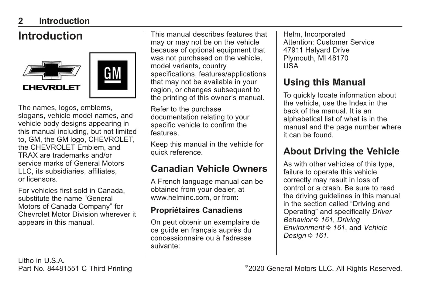 2020 Chevrolet Trax Gebruikershandleiding | Engels