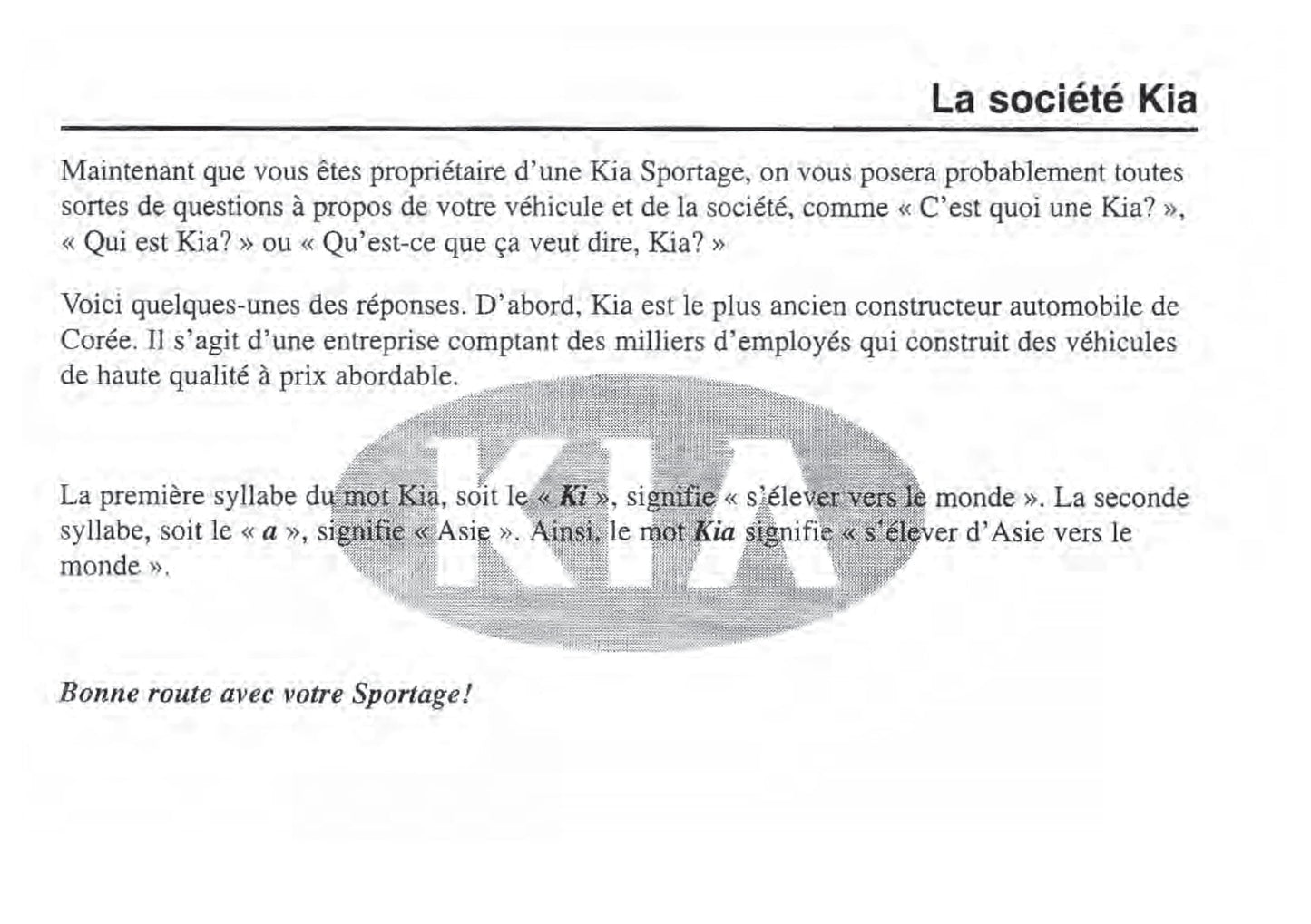 2002 Kia Sportage Owner's Manual | French