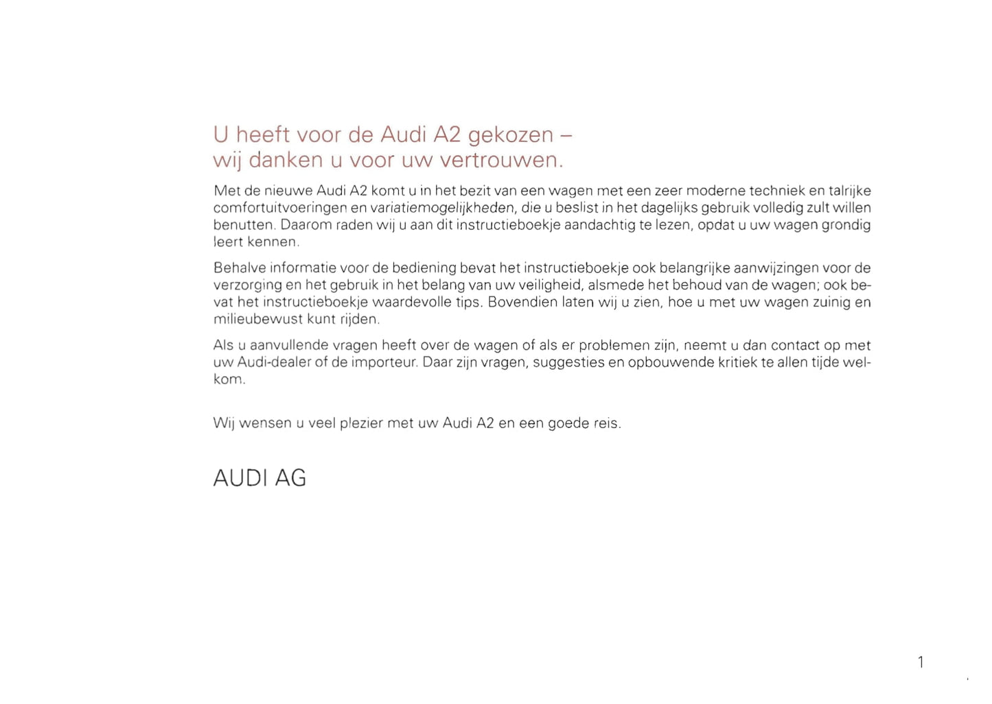 2000-2008 Audi A2 Gebruikershandleiding | Nederlands