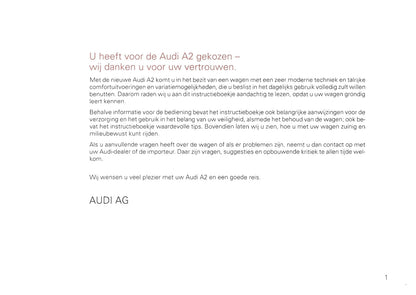 2000-2008 Audi A2 Gebruikershandleiding | Nederlands