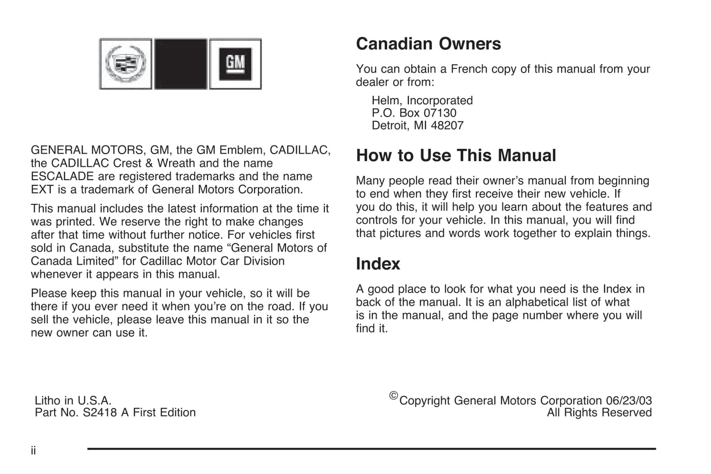 2004 Cadillac Escalade Gebruikershandleiding | Engels