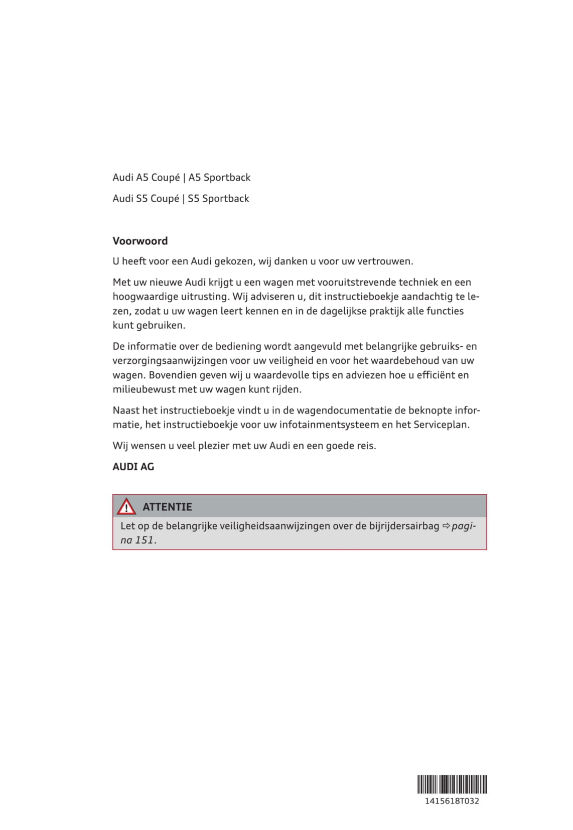 2011-2016 Audi A5/S5 Owner's Manual | Dutch