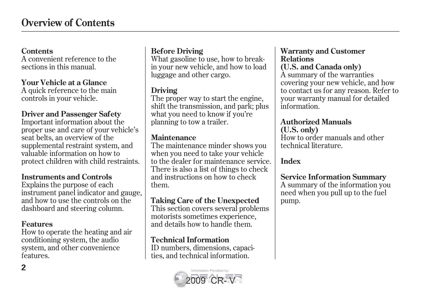 2009 Honda CR-V Owner's Manual | English