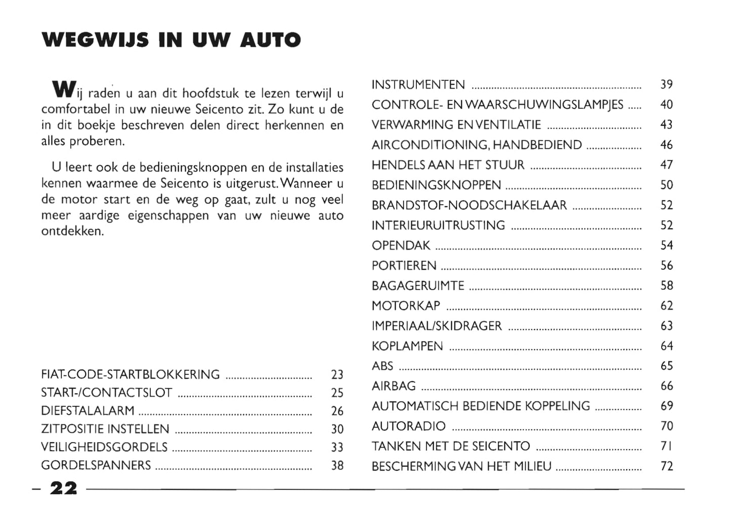1999-2000 Fiat Seicento Owner's Manual | Dutch