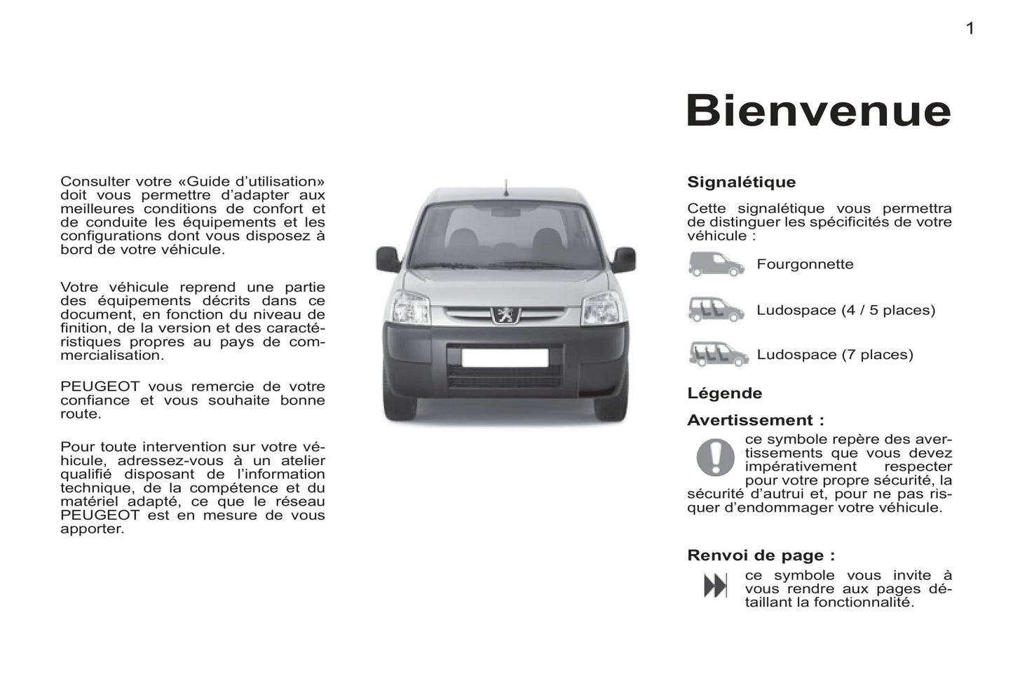 2011-2015 Peugeot Partner Origin Owner's Manual | French