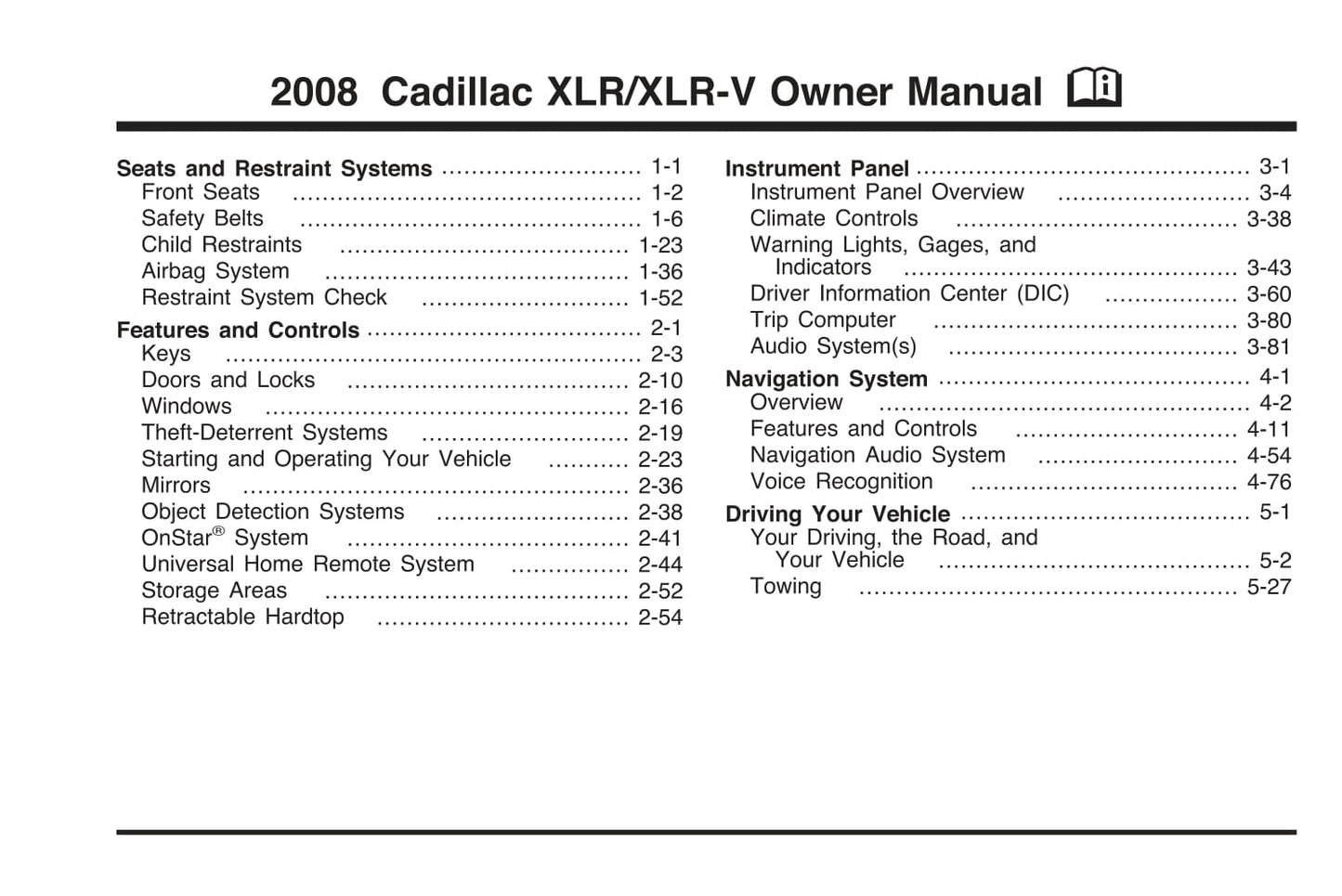 2008 Cadillac XLR/XLR-V Gebruikershandleiding | Engels