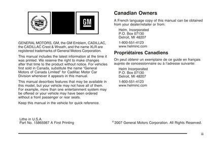 2008 Cadillac XLR/XLR-V Gebruikershandleiding | Engels