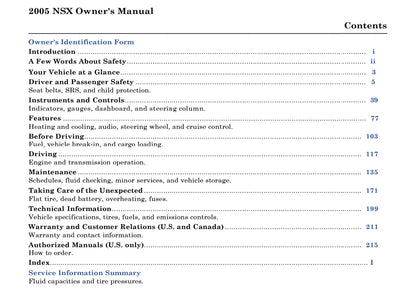 2005 Acura NSX Gebruikershandleiding | Engels