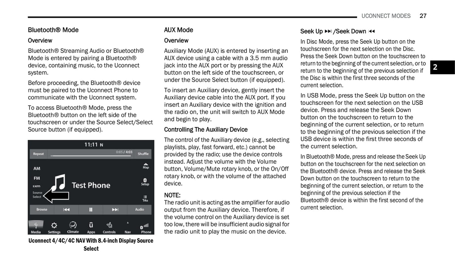 Uconnect Radio 8.4 Inch Display Owner's Manual