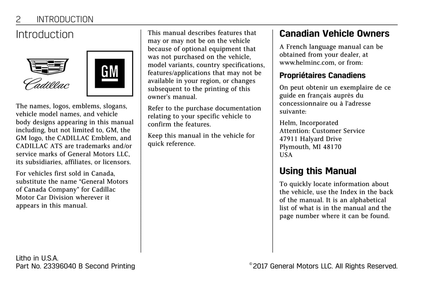 2015-2019 Cadillac ATS/ATS-V Owner's Manual | English