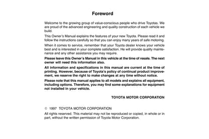 1997 Toyota Tacoma Owner's Manual | English