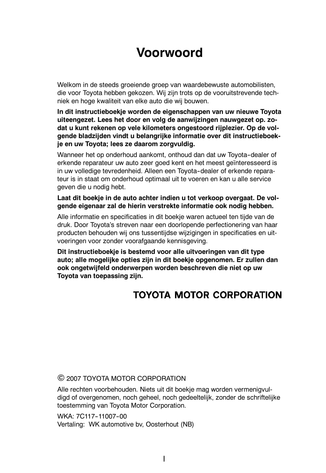 2007-2008 Toyota Corolla Owner's Manual | Dutch