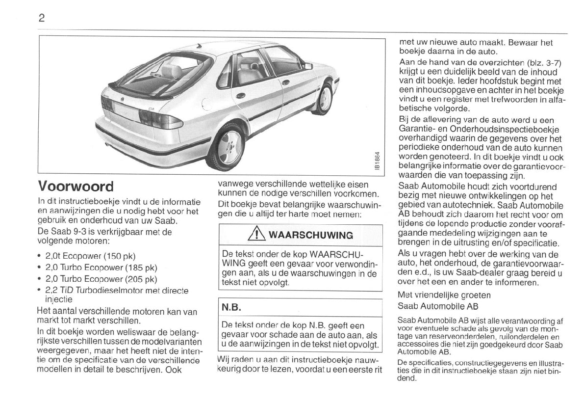 1998-2002 Saab 9-3 Gebruikershandleiding | Nederlands