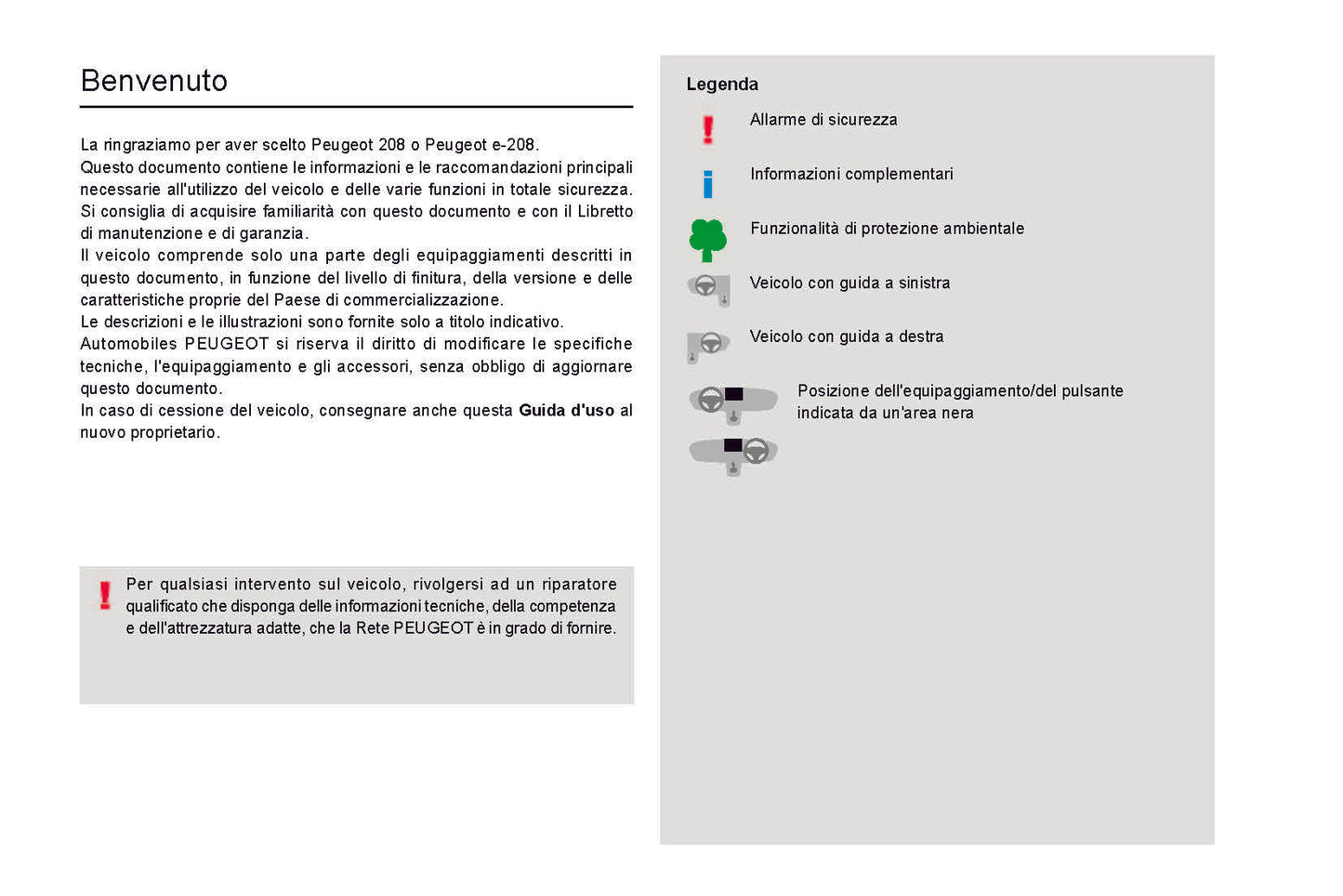 2021-2023 Peugeot 208/e-208 Manuel du propriétaire | Italien