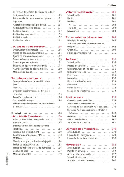 2017-2020 Audi A5/A5 Cabriolet/A5 Coupé/A5 Sportback/A5 Sportback g-tron Owner's Manual | Spanish