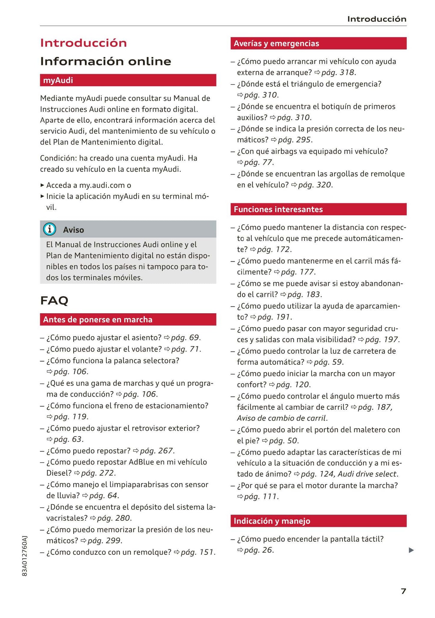 2018-2023 Audi Q3/Q3 Sportback/RS Q3/RS Q3 Sportback Owner's Manual | Spanish