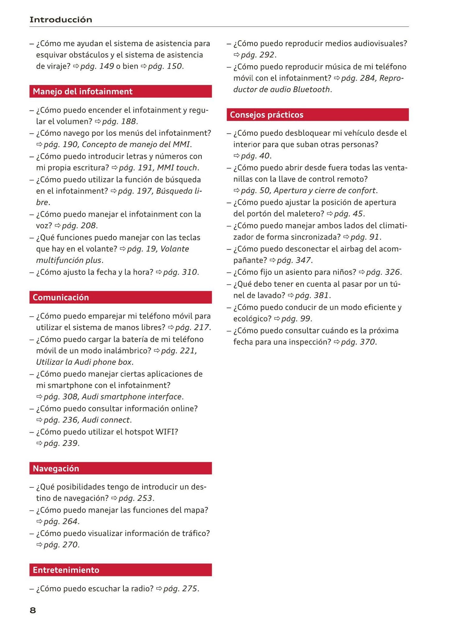 2017-2020 Audi A5/A5 Cabriolet/A5 Coupé/A5 Sportback/A5 Sportback g-tron Owner's Manual | Spanish
