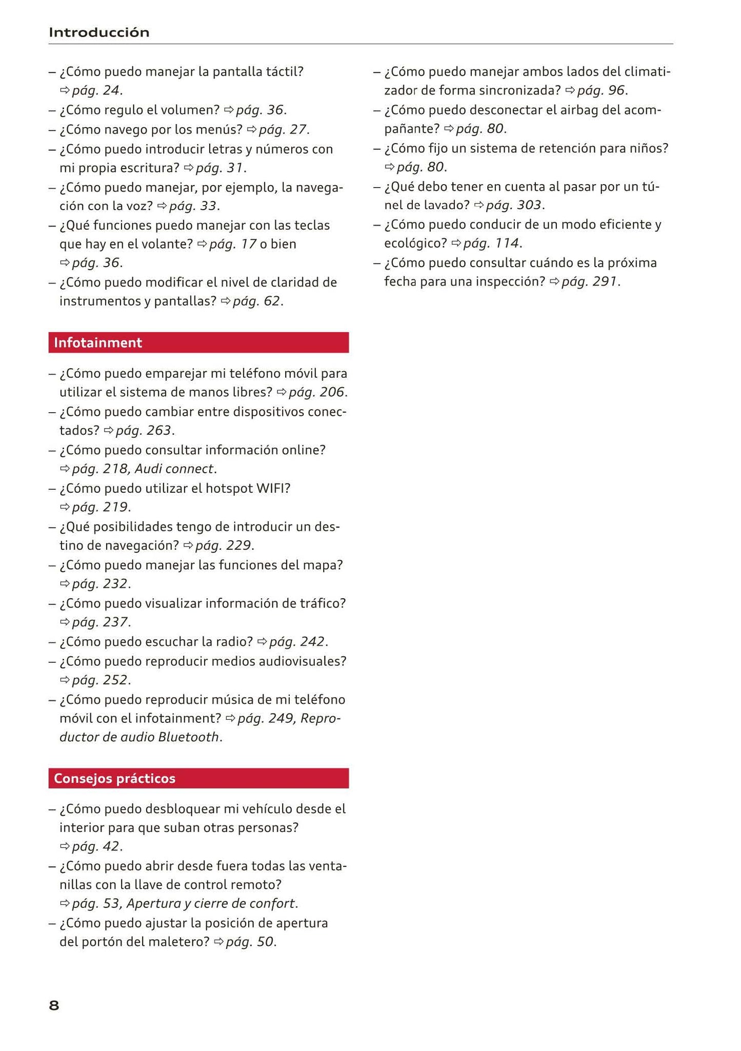 2018-2023 Audi Q3/Q3 Sportback/RS Q3/RS Q3 Sportback Owner's Manual | Spanish