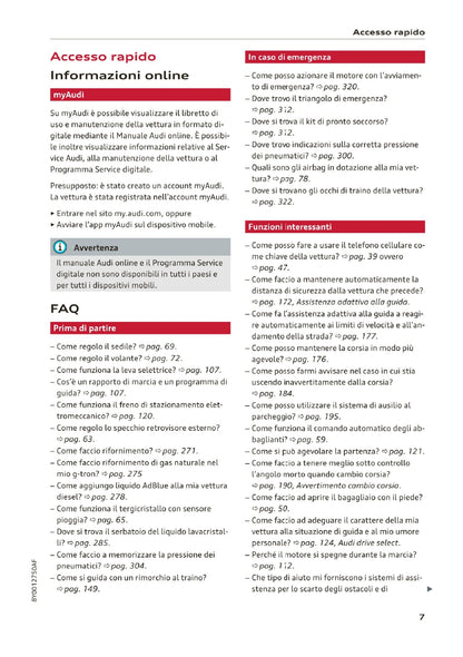 2020-2023 Audi A3/A3 Limousine/A3 Sportback/A3 Sportback g-tron/S3 Limousine/S3 Sportback Owner's Manual | Italian